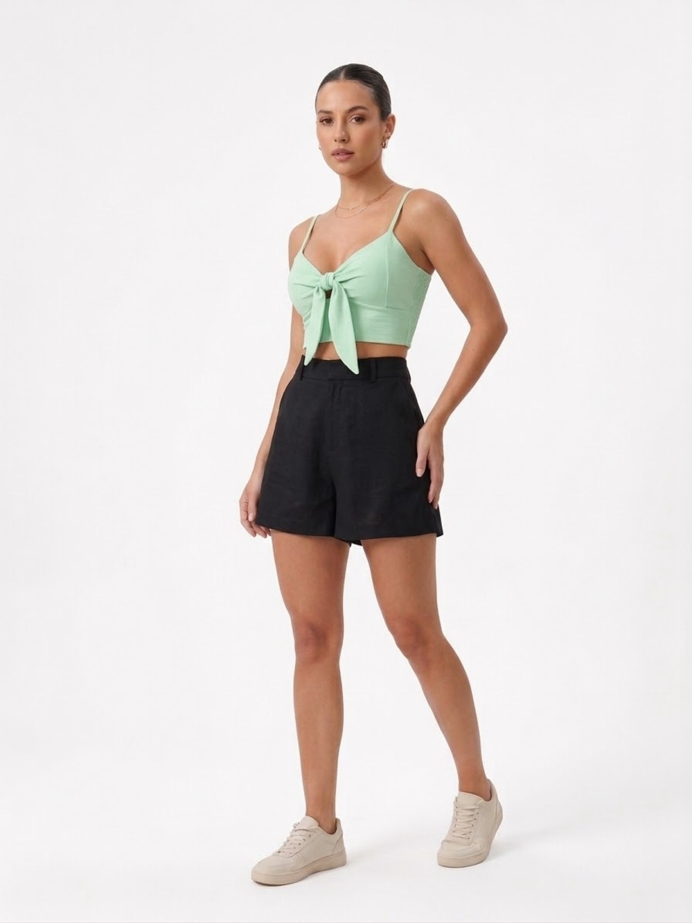 SHEIN Mint Green Tie-Front Cropped Cami